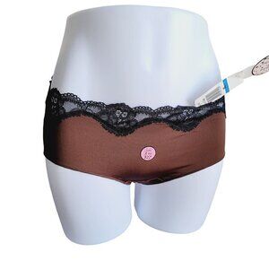 Vintage Jezebel Nylon Lace Hipster Panty 70944 XL Brown Black Lace Waistband Dis